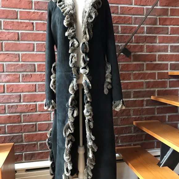 ❤️SOLD❤️Denimax Shearling Long Coat Loops Details Size L - Picture 3 of 16